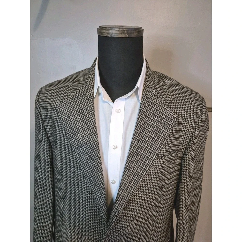 Mickey Spatz Mens 41L Wool Sport Coat Beige Italy 3 Button Check Blazer